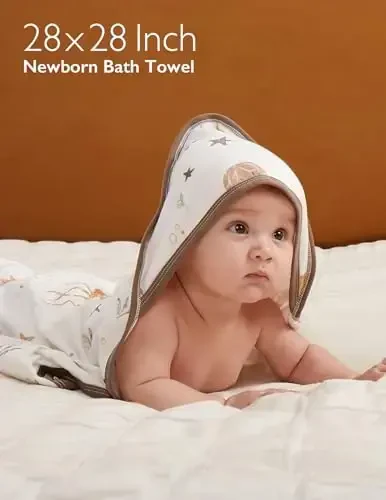 Momcozy Baby Towel with Hooded-2 Pack Soft Bath Towel Set-Shower Gifts or Bath Essential for Infant,Newborn, Toddler (28 X 28 Inch, Ocean Whimsy) - 6