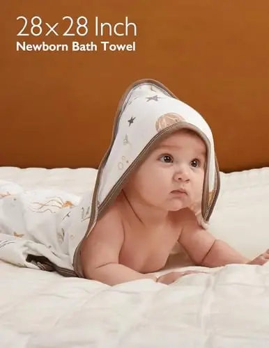 Momcozy Baby Towel with Hooded-2 Pack Soft Bath Towel Set-Shower Gifts or Bath Essential for Infant,Newborn, Toddler (28 X 28 Inch, Ocean Whimsy) - MOMCOZY