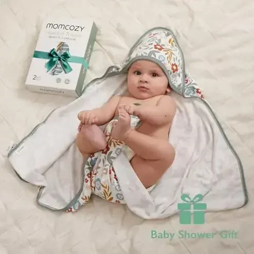 Momcozy Baby Towel with Hooded-2 Pack Soft Bath Towel Set-Shower Gifts or Bath Essential for Infant,Newborn, Toddler (28 X 28 Inch, Petite Blossom) - 6
