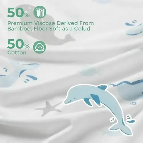 Momcozy Baby Towel with Hooded-Original Design Baby Towel Set -Soft & Absorbent- Shower Gifts or Bath Essential for Infant, Newborn, Toddler, Marine Sea Whale Seal Waves Magic - 3