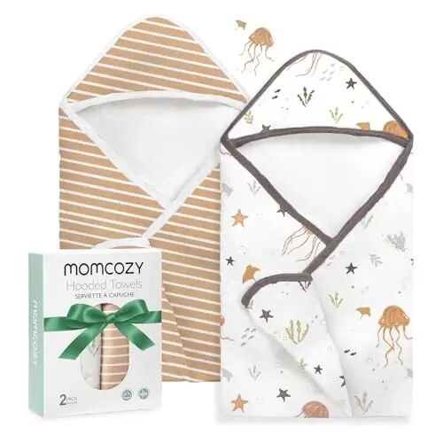 Momcozy Baby Towels, Soft Absorbent Bath Towel for Newborn&Toddler, Ocean | Breathable Bath Towel with 50% Viscose Derived from Bamboo Fiber & 50% Cotton, Unisex Boy Girl Toddler Essential Gift 2 Pack - Momcozy
