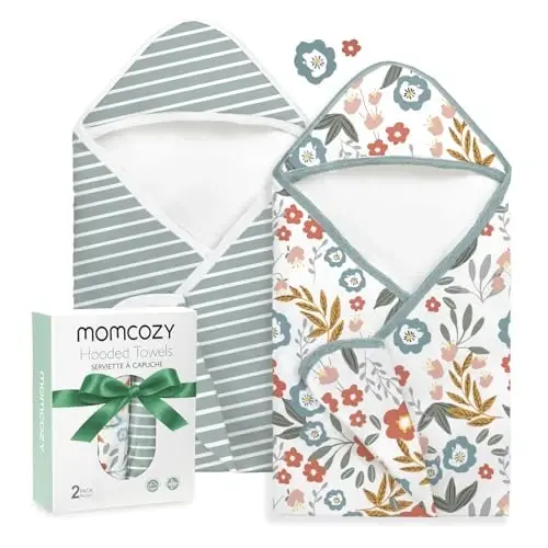 Momcozy Baby Towels, Soft Absorbent Bath Towel for Newborn&Toddler,Blossom | Soft&Absorbent Bath Towel Set，Gentle on Baby's Skin，Unisex Baby Essential 