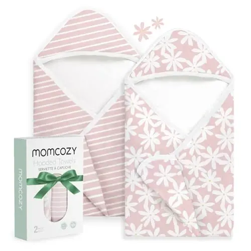 Momcozy Baby Towels, Soft Absorbent Bath Towel for Newborn&Toddler,Flower | Soft&Absorbent Bath Towel Set，Gentle on Baby's Skin，Unisex Baby Essential 