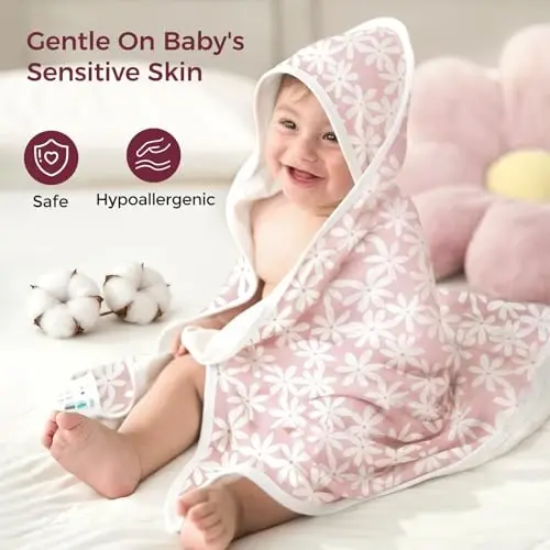 Momcozy Bebek Havluları, Yenidoğan ve Küçük Çocuk için Yumuşak Emici Banyo Havlusu, Çiçek | Yumuşak ve Emici Banyo Havlusu Seti，Bebeğin Cildine Nazik，Üniseks Bebek Temel İhtiyacı - 3