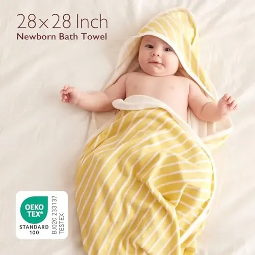 Momcozy Baby Towels, Soft Absorbent Bath Towel for Newborn&Toddler,Lemon | Soft&Absorbent Bath Towel Set，Gentle on Baby's Skin，Unisex Baby Essential 
