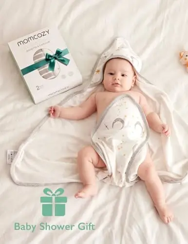 Momcozy Baby Hooded Towel, 2 Pack Cotton Bath Towel for Boy or Girl, Super Soft Baby Towel with Original Design, Shower Gifts for Newborn (28 X 28 Inch, Starry Sky) - 5