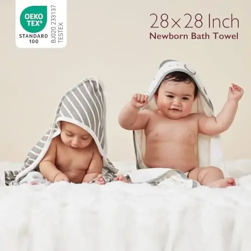 Momcozy Baby Towels, Soft Absorbent Bath Towel for Newborn&Toddler,Sky | Soft&Absorbent Bath Towel Set，Gentle on Baby's Skin，Unisex Baby Essential 