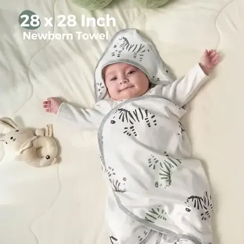 Momcozy Best Wishes Baby Towel with Hooded-Original Design Baby Towel Set -Soft & Absorbent- Shower Gifts or Bath Essential for Infant, Newborn, Toddler - 6