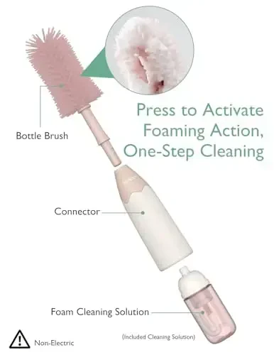 Momcozy Bottle Brush Kit, Innovative Push-Press Design for Better Cleaning - Baby Bottle Cleaner Brush for Baby Bottle, Breast Pumps, Nipples, and More - Can Generate Foam for Better Cleaning, Pink - MOMCOZY (1)