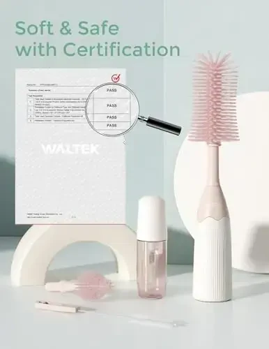 Momcozy Bottle Brush Kit, Innovative Push-Press Design for Better Cleaning - Baby Bottle Cleaner Brush for Baby Bottle, Breast Pumps, Nipples, and More - Can Generate Foam for Better Cleaning, Pink - 5