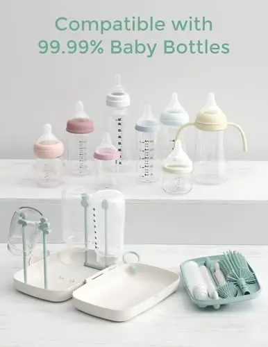 Momcozy Bottle Brush Set - Chaqaloqlar uchun butilka tozalagich, silikon cho'tka, so'rg'ich cho'tkasi, somon cho'tkasi, sovun dispenseri, quritish uchun tokcha - Uy va sayohat uchun 7 in 1 butilka tozalash vositasi, yashil - 3
