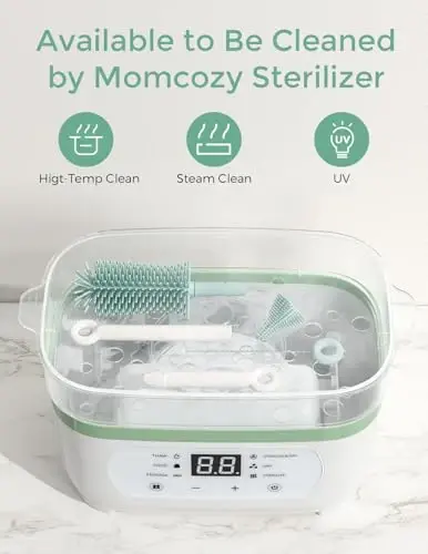 Momcozy Bottle Brush Set - Chaqaloqlar uchun butilka tozalagich, silikon cho'tka, so'rg'ich cho'tkasi, somon cho'tkasi, sovun dispenseri, quritish uchun tokcha - Uy va sayohat uchun 7 in 1 butilka tozalash vositasi, yashil - 6