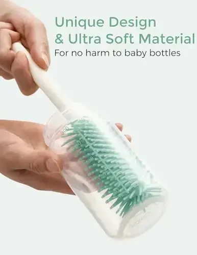 Momcozy Bottle Brush Set - Chaqaloqlar uchun butilka tozalagich, silikon cho'tka, so'rg'ich cho'tkasi, somon cho'tkasi, sovun dispenseri, quritish uchun tokcha - Uy va sayohat uchun 7 in 1 butilka tozalash vositasi, yashil - 4