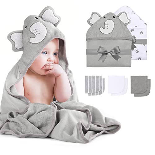 Momcozy Baby Hooded Towel, 8-Piece Bath for Boys or Girls, Washcloth Set with Cute Design, Shower Towel Gift for Newborns, Infants and Toddlers - 7