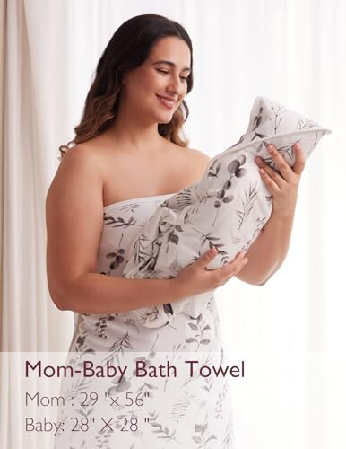 Momcozy Chaqaloq Sochiq To'plami, 2 dona Ona-Bola Banyo Sochiqi, 1 dona Kaputli Chaqaloq Sochiqi 28 x 28 dyuym va 1 dona Ona uchun Banyo Sochiqi 28 X 56 dyuym, Ona va Bola uchun - 5