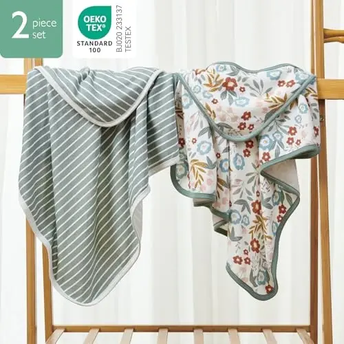Momcozy Детское полотенце с капюшоном - 2 шт. Мягкий набор банных полотенец - Подарки для душа или Предметы первой необходимости для купания младенцев, новорожденных, малышей (35 X 35 дюймов, Petite Blossom) - 4