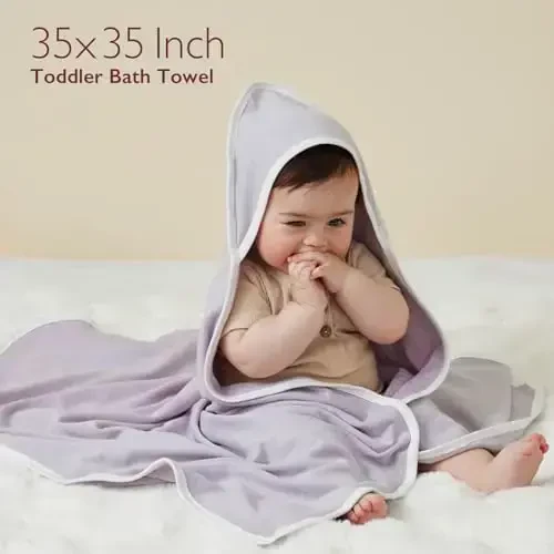 Momcozy Hooded Baby Towel, 2 Pack and Cotton Bath Towel with Hooded, Large 35 X 35 Inch, Baby Towel Set for Boy or Girl,Infant and Kid, Ink Wash Leaves - 6