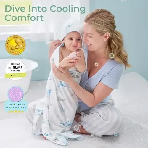 Momcozy капюшонли чақалоқ сочиғи - Оригинал дизайнли чақалоқ сочиқлари тўплами - юмшоқ ва ютувчи - Душ учун совғалар ёки чақалоқ, янги туғилган чақалоқ, денгиз кити муҳри тўлқинлари сеҳри учун ванна учун зарур нарса - 4