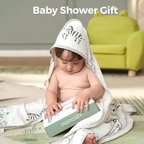 Momcozy Best Wishes Baby Towel with Hooded-Original Design Baby Towel Set -Soft & Absorbent- Shower Gifts or Bath Essential for Infant, Newborn, Toddler - MOMCOZY (1)
