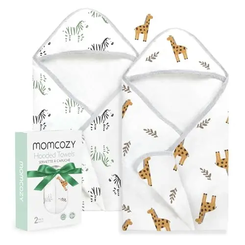 Momcozy Baby Towels, Soft Absorbent Bath Towel for Newborn&Toddler,Zebra | Soft&Absorbent Bath Towel Set，Gentle on Baby's Skin，Unisex Baby Essential 