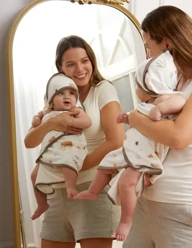 Momcozy kapüşonlu bebek havlusu - 2 paket Yumuşak Banyo Havlusu Seti - Bebek, Yeni Doğan, Yürümeye Başlayan Çocuk için Duş Hediyeleri veya Banyo Temel Eşyası (28 X 28 İnç, Ocean Whimsy) - MOMCOZY (1)