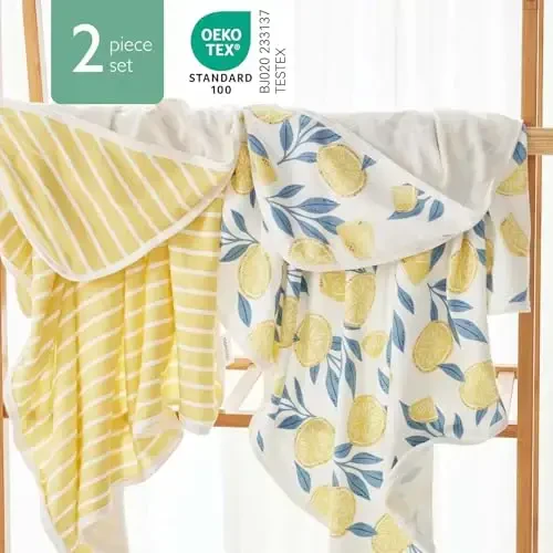 Momcozy Hooded Baby Towel, 2 Pack Baby Bath Towel Set with Large 35 X 35 Inch, Super Soft Cotton and Hooded Towel for Newborn, Toddler and Kid, Lemon Leaves - 5