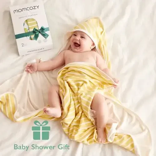 Momcozy Hooded Baby Towel, 2 Pack Baby Bath Towel Set with Large 35 X 35 Inch, Super Soft Cotton and Hooded Towel for Newborn, Toddler and Kid, Lemon Leaves - 4