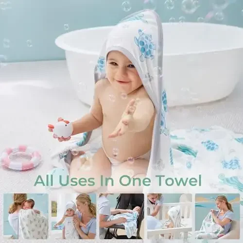 Momcozy kapüşonlu chaqaloq sochiği-Original dizayndagi chaqaloq sochiq to'plami - Yumshoq va absorbent - Chaqaloq, yangi tug'ilgan chaqaloq, kichkintoy, dengiz toshbaqasi qobiqlari uchun dush sovg'alari yoki hammom uchun zarur - 7