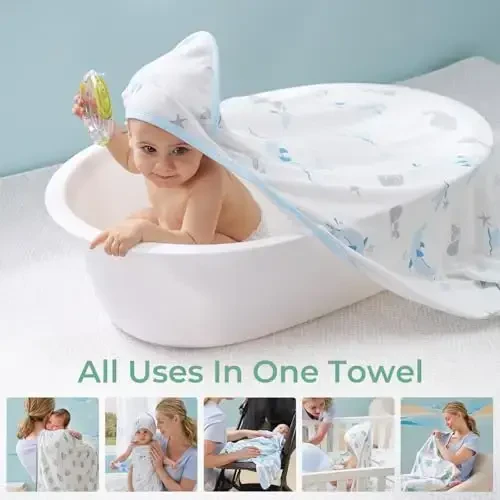 Momcozy kapüşonlu chaqaloq sochiq -Original dizayndagi chaqaloq sochiq to'plami - Yumshoq va singdiruvchi-Dush sovg'alari yoki chaqaloq, yangi tug'ilgan chaqaloq, dengiz kit baliq muhr to'lqinlari uchun hammom uchun zarur - 7