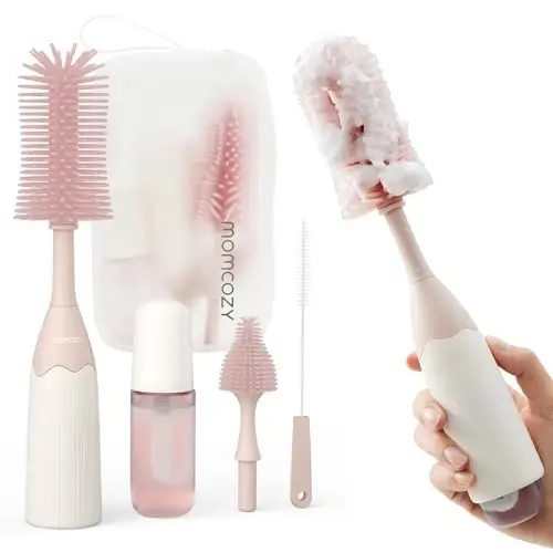 Momcozy shisha cho'tkasi to'plami, yaxshiroq tozalash uchun innovatsion tugmachali dizayn - chaqaloq shishasi, ko'krak nasoslari, so'rg'ichlar va boshqalar uchun chaqaloq shishasini tozalash cho'tkasi - yaxshiroq tozalash uchun ko'pik hosil qilishi mumkin, pushti 
