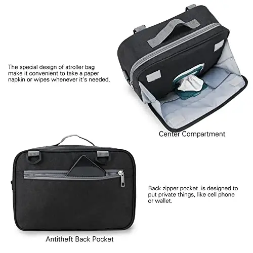 MOMIGO Baby Diaper Bag Stroller Bag - Diaper Caddy Tote Baby Stroller Bag for Diapers, Wipes & Toys (Black Flower) - 3