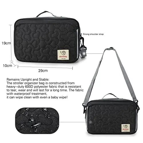 MOMIGO Baby Diaper Bag Stroller Bag - Diaper Caddy Tote Baby Stroller Bag for Diapers, Wipes & Toys (Black Flower) - 4