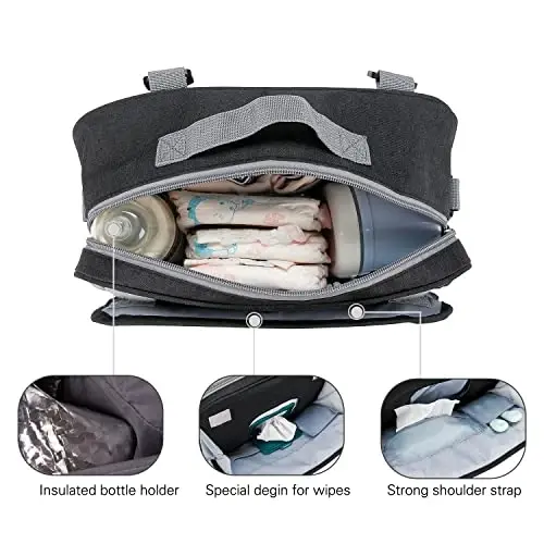 MOMIGO Baby Diaper Bag Stroller Bag - Diaper Caddy Tote Baby Stroller Bag for Diapers, Wipes & Toys (Black Flower) - 6