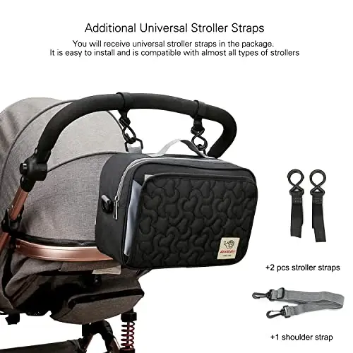 MOMIGO Baby Diaper Bag Stroller Bag - Diaper Caddy Tote Baby Stroller Bag for Diapers, Wipes & Toys (Black Flower) - 2