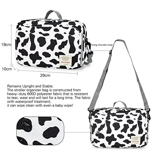 MOMIGO Baby Diaper Caddy Bag - Diaper Caddy Tote Baby Stroller Bag Nursery Storage Bin for Diapers, Wipes & Toys Mini Diaper Bag for Outdoor (Cows) - 3