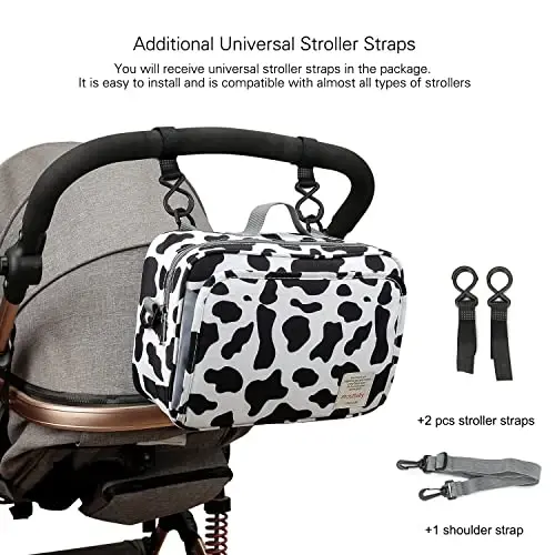 MOMIGO Baby Diaper Caddy Bag - Diaper Caddy Tote Baby Stroller Bag Nursery Storage Bin for Diapers, Wipes & Toys Mini Diaper Bag for Outdoor (Cows) - 4