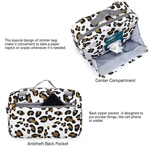 MOMIGO Baby Diaper Caddy Bag - Diaper Caddy Tote Baby Stroller Bag Nursery Storage Bin for Diapers, Wipes & Toys Mini Diaper Bag for Outdoor (Leopard) - 3