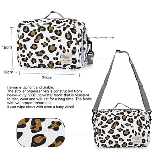 MOMIGO Baby Diaper Caddy Bag - Diaper Caddy Tote Baby Stroller Bag Nursery Storage Bin for Diapers, Wipes & Toys Mini Diaper Bag for Outdoor (Leopard) - 4