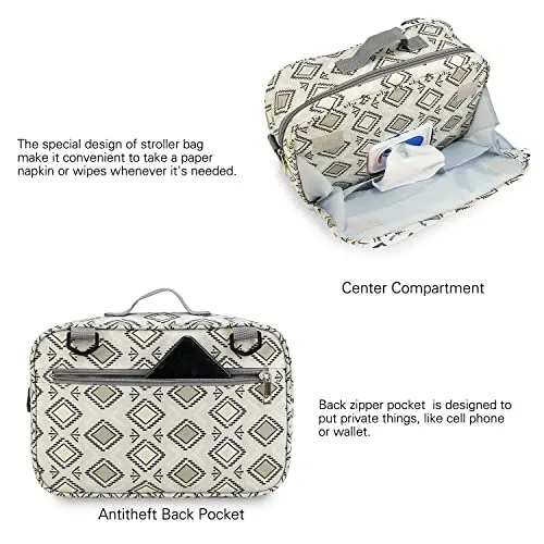 MOMIGO Baby Diaper Caddy Bag - Diaper Caddy Tote Baby Stroller Bag Nursery Storage Bin for Diapers, Wipes & Toys Mini Diaper Bag for Outdoor (Square) - 3