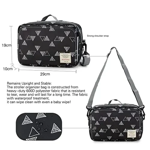 MOMIGO Baby Diaper Caddy Bag - Diaper Caddy Tote Baby Stroller Bag Nursery Storage Bin for Diapers, Wipes & Toys Mini Diaper Bag for Outdoor (Triangle) - 4