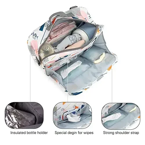 MOMIGO Baby Diaper Caddy Bag - Diaper Caddy Tote Baby Stroller Bag Pampers, salfetkalar va o'yinchoqlar uchun bolalar aravachasi sumkasi, bolalar bog'chasini saqlash uchun savat, tashqi makon uchun mini pampers sumkasi (to'lqin nuqtasi) - 7