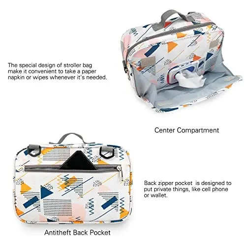 MOMIGO Baby Diaper Caddy Bag - Diaper Caddy Tote Baby Stroller Bag Pampers, salfetkalar va o'yinchoqlar uchun bolalar aravachasi sumkasi, bolalar bog'chasini saqlash uchun savat, tashqi makon uchun mini pampers sumkasi (to'lqin nuqtasi) - 3