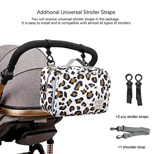 MOMIGO Baby Diaper Caddy Bag - Diaper Caddy Tote Baby Stroller Bag Pampers, salfetkalar va o'yinchoqlar uchun bolalar aravachasi sumkasi bolalar xonasini saqlash qutisi Ochiq havoda uchun mini pampers sumkasi (Leopard) - 2