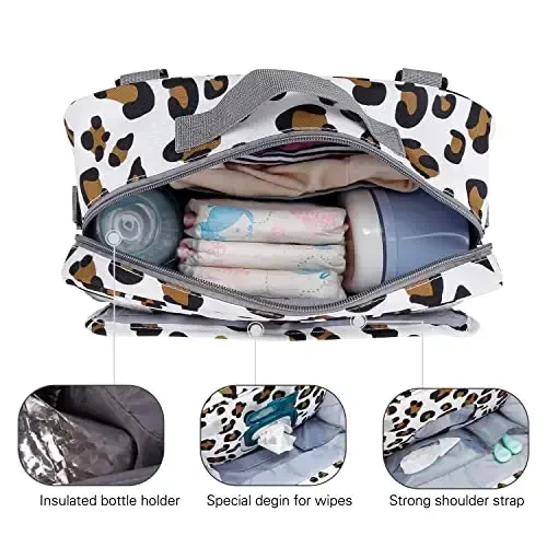 MOMIGO Baby Diaper Caddy Bag - Diaper Caddy Tote Baby Stroller Bag Pampers, salfetkalar va o'yinchoqlar uchun bolalar aravachasi sumkasi bolalar xonasini saqlash qutisi Ochiq havoda uchun mini pampers sumkasi (Leopard) - 6