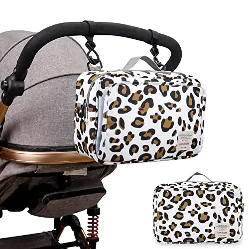 MOMIGO Baby Diaper Caddy Bag - Diaper Caddy Tote Baby Stroller Bag Pampers, salfetkalar va o'yinchoqlar uchun bolalar aravachasi sumkasi bolalar xonasini saqlash qutisi Ochiq havoda uchun mini pampers sumkasi (Leopard) - 7