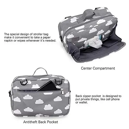 MOMIGO Baby Diaper Caddy Tote Baby Stroller Bag Nursery Storage Bin for Wipes & Toys Mini Diaper Bag for Outdoor (Grey Cloud) - 3