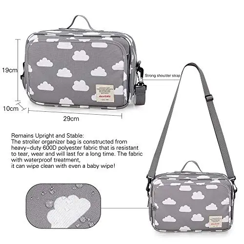 MOMIGO Baby Diaper Caddy Tote Baby Stroller Bag Nursery Storage Bin for Wipes & Toys Mini Diaper Bag for Outdoor (Grey Cloud) - 4