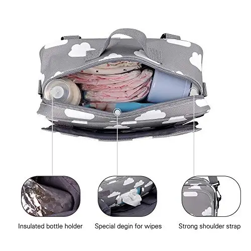 MOMIGO Baby Diaper Caddy Tote Baby Stroller Bag Salfetkalar va o'yinchoqlar uchun bolalar aravachasi sumkasi Tashqi makon uchun mini taglik sumkasi (kulrang bulut) - 2