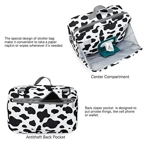 MOMIGO Baby Diaper Caddy Bag - Diaper Caddy Tote Baby Stroller Bag Nursery Storage Bin for Diapers, Wipes & Toys Mini Diaper Bag for Outdoor (Cows) - 2