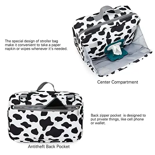 MOMIGO Baby Diaper Caddy Bag - Diaper Caddy Tote Baby Stroller Bag Nursery Storage Bin for Diapers, Wipes & Toys Mini Diaper Bag for Outdoor (Cows) - 2